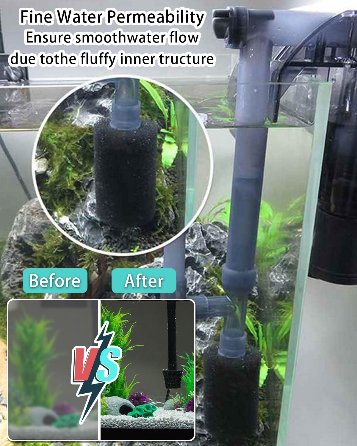 Spugna Filtro Acquario Prefiltro Diametro Interno 2 cm 8 Pezzi