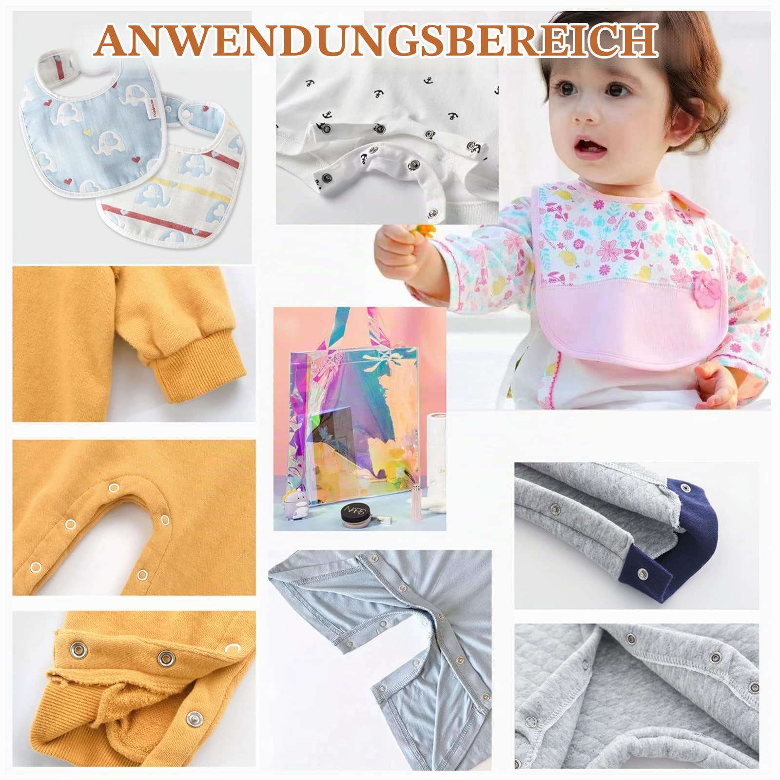 Druckknöpfe mit Zange, Metall Druckknopf Set mit Feste Knöpfe Werkzeug, Druckknöpfe Ohne Nähen 200sets für DIY Basteln Kinderbekleidung,Kleidung Taschen, Handgemaakt, 9.5 mm, 10 Farben