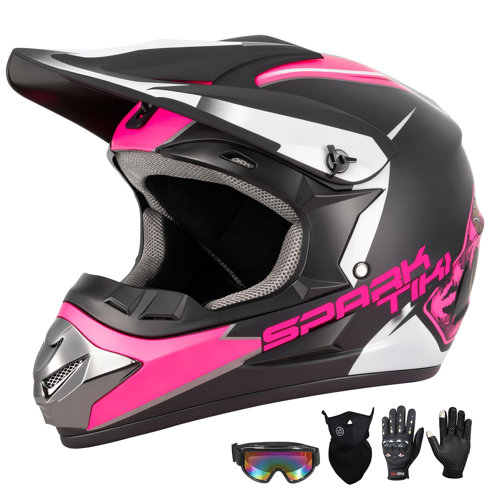 Youth Motocross Helmet Dirt Bike Helmet,ATV Motorcycle Helmet,Outdoor Dirt Bike Helmets,DOT Approved,Off-Road Helmets with Gloves Goggles Face Shield