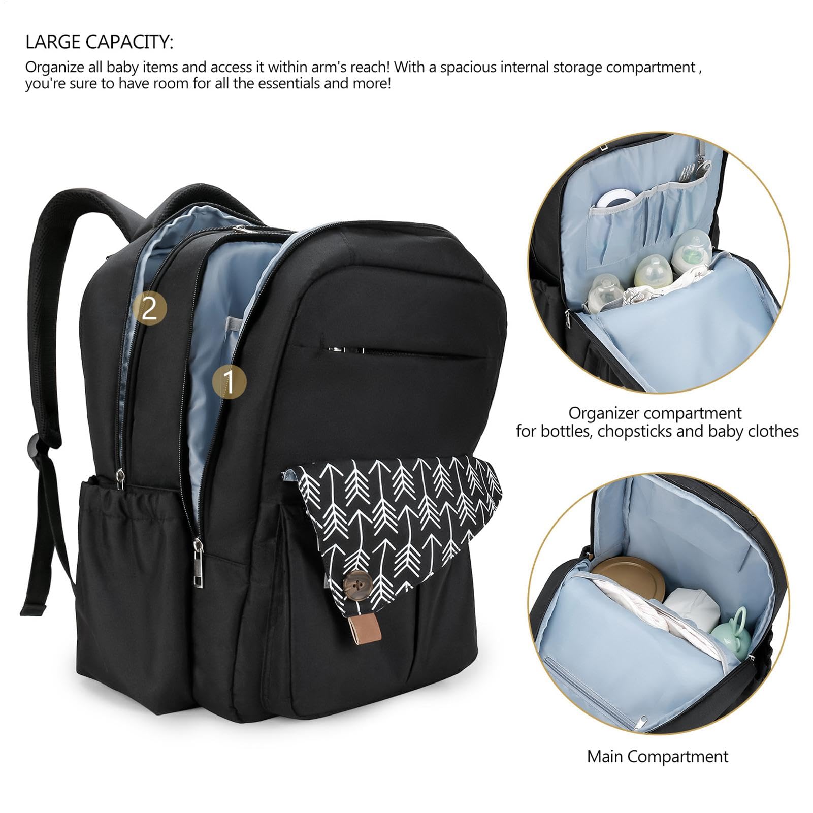 Borsa da viaggio per diaper per bagagli, borsa a tracolla, ampia capacità, doppio strato, impermeabile e multifunzione, con porta di ricarica, poliestere, 16,93 x 11,81 x 7,48 pollici per mamme