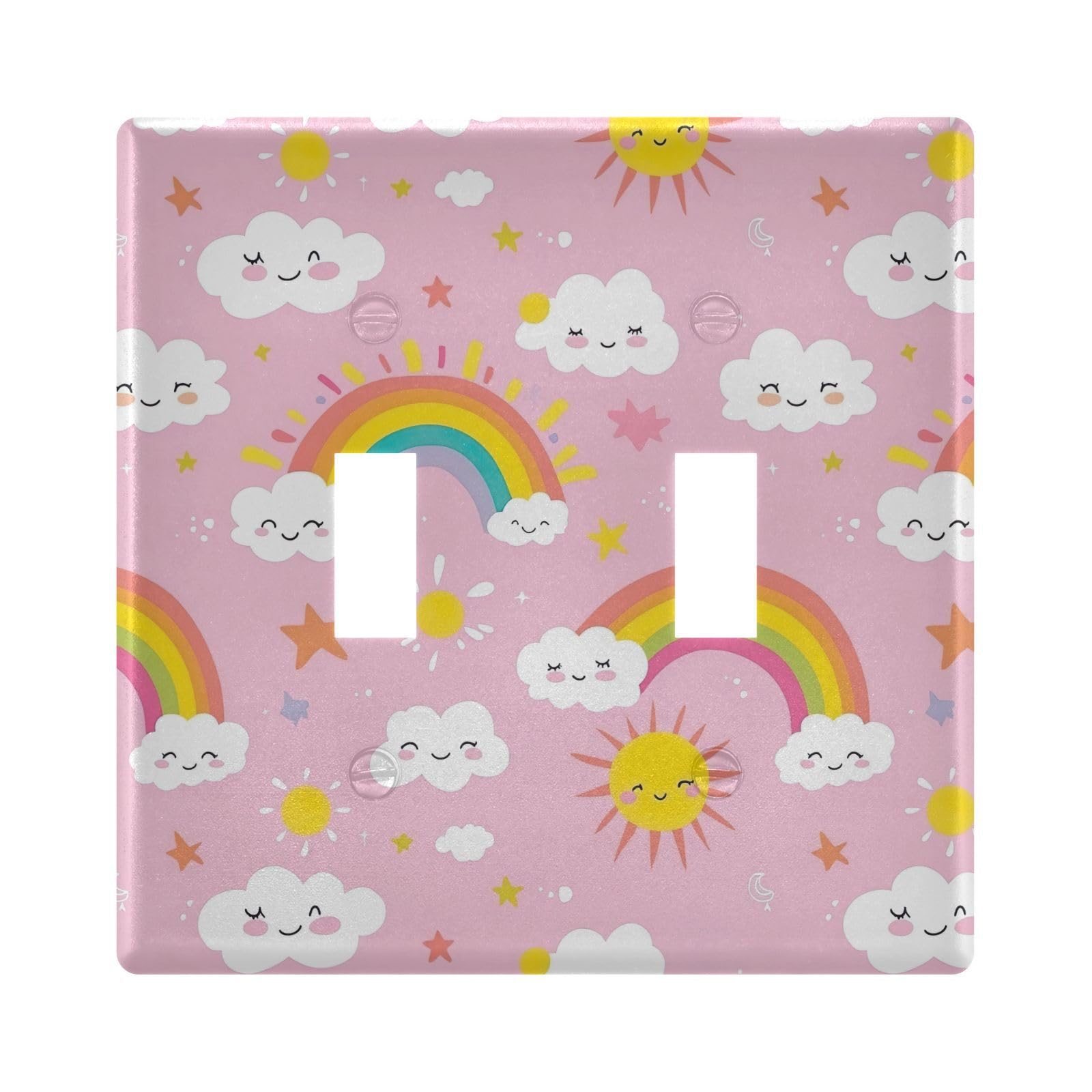 UMIRIKO Cute Rainbow Sun Cloud Pink Light Switch Cover Plate Covers Decorative Double Toggle Home Decor 202b6635