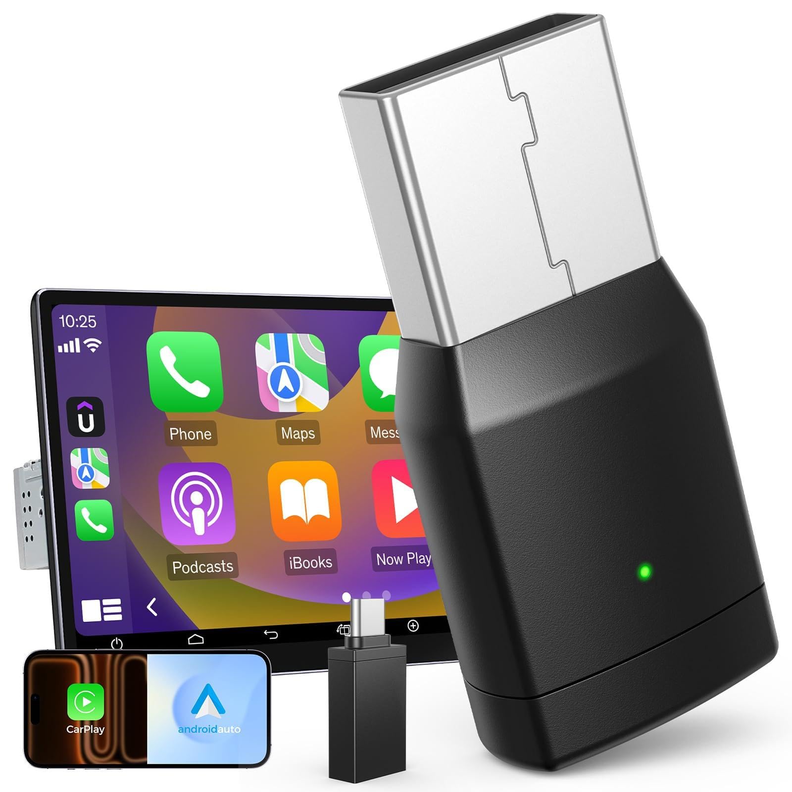 Adaptador 2 en 1 CarPlay y Android Auto inalámbrico para coche 8
