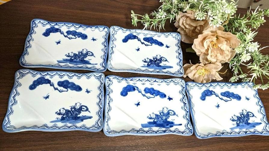 Amazon.co.jp: 有田焼 鍋島窯 唐子遊 角皿 刺し身皿 青絵 染付