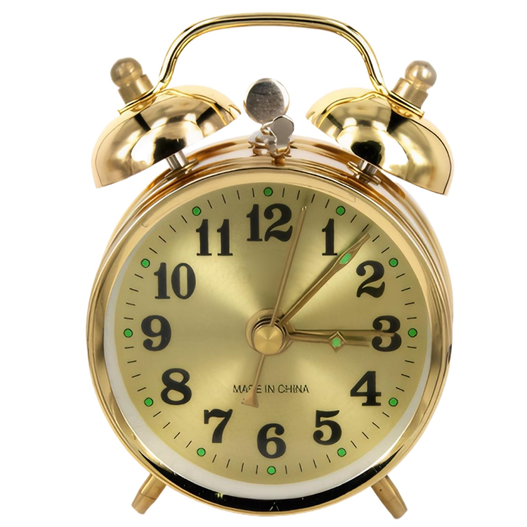 fkngcp Wind Up Alarm Clock Vintage Gold Twin Bell Alarm Clock Silent Non Ticking for Living Room Bedroom Office (No Batteries) Wind Up No Batteries