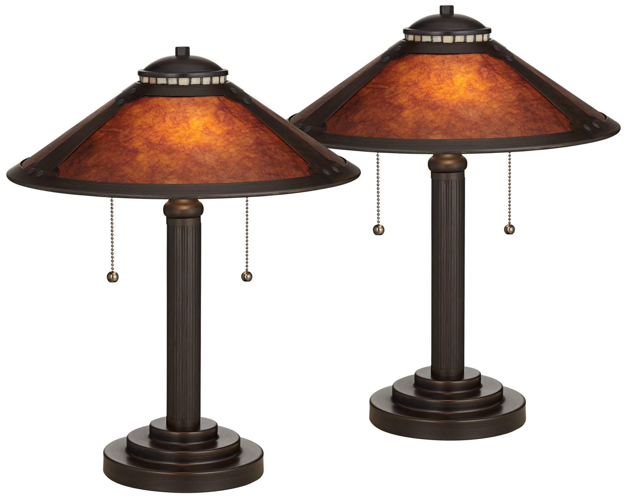 Robert Louis Tiffany Mica Collection Mission Tiffany Style Desk Table Lamps 18 1/2" High Set of 2 Art Deco Rustic Rubbed Bronze Natural Mica Shade for