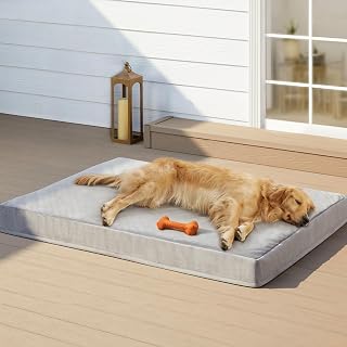 RRPETHOME Indestructible Dog Beds for Large Dogs, Chew Proof Dogs Bed with Orthopedic Egg Foam, Outdoor Waterproof Pet Bed Mat with Washable Cover for Crate Pad and Cages,Large