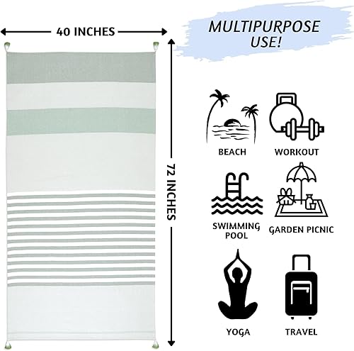 Miniatura 4 de Folkulture Toalla de playa turca, toalla de playa turca, toallas de playa a rayas de 40 x 72 pulgadas de gran tamaño con bolsa de mano, toallas de