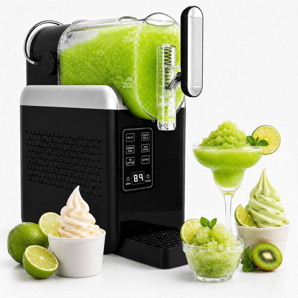 pedenencelia Slushie Machine & Soft Serve Ice Cream Machine, No Ice Needed, Self-Cleaning, 6 Presets for Soft Serve, Drink, Milk Shake, Margaritas, Frappés and More Black