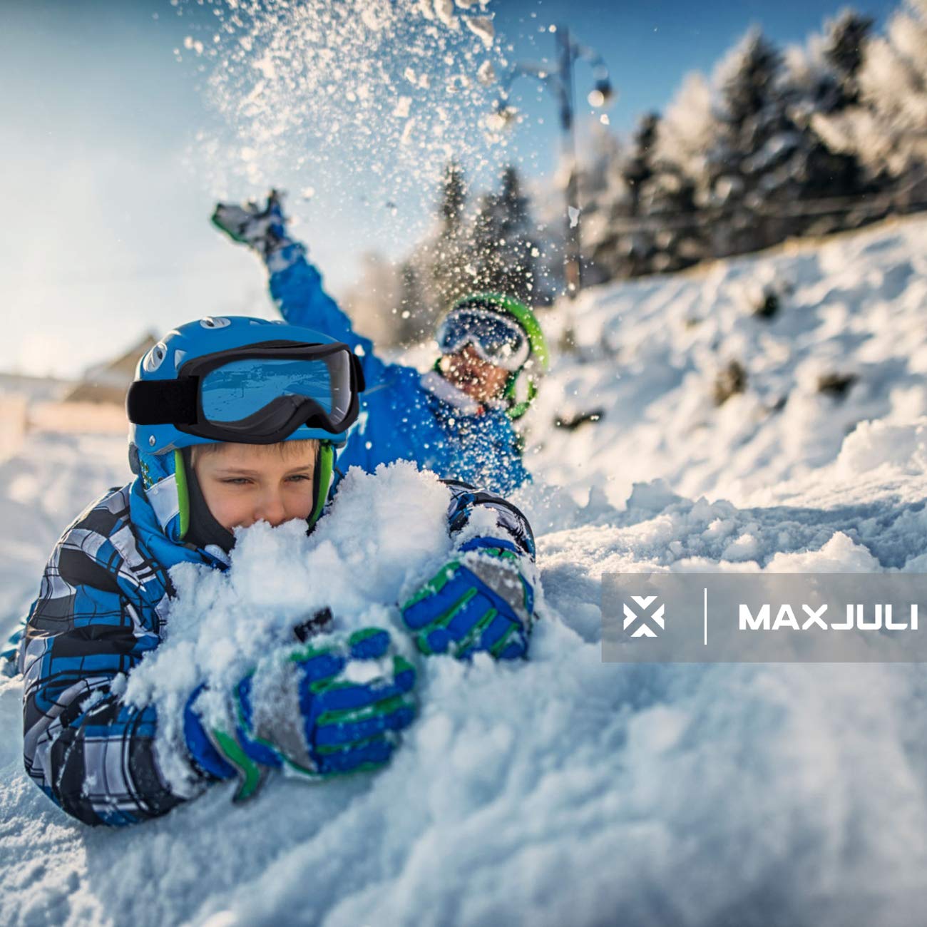 MAXJULI Kids Ski Goggles - Helmet Compatible Snow Goggles for Baby &Toddler with 100% UV Protection Age 0-4 (Black/Clear)