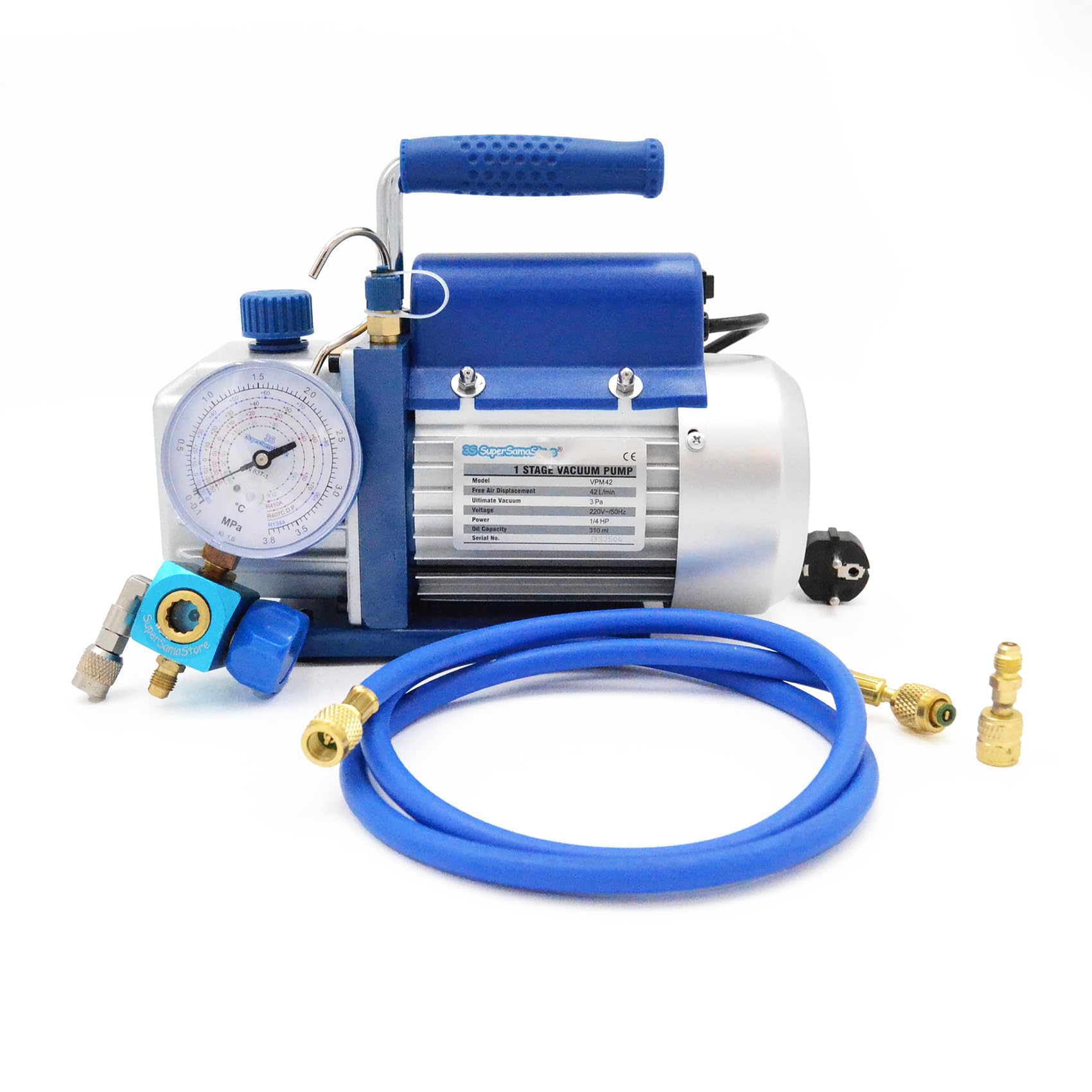 3S SuperSamaStore Kit per Carica e Vuoto Dotato di Pompa 42 Lt/Min e Manometro R32 R410A R407C R134A, Kit per Vuoto e Cariche Condizionamento con Pompa 42 Lt/Min