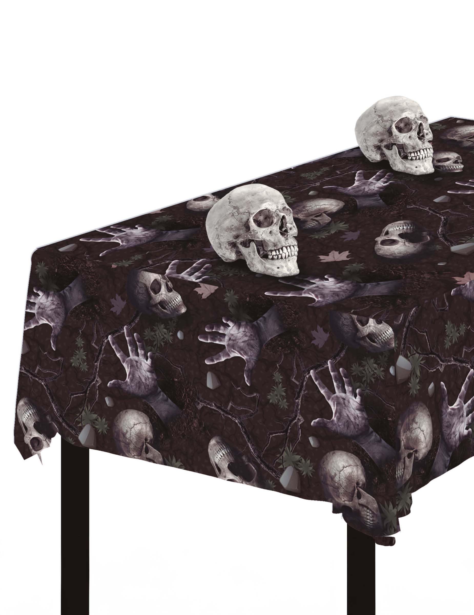 FIESTAS GUIRCA | Cemetery Tablecloth Grey and Black (53.9x107.9 in) - Table Decoration for Halloween Parties - Ideal for Scary and Horror Celebrations - Grey, Black