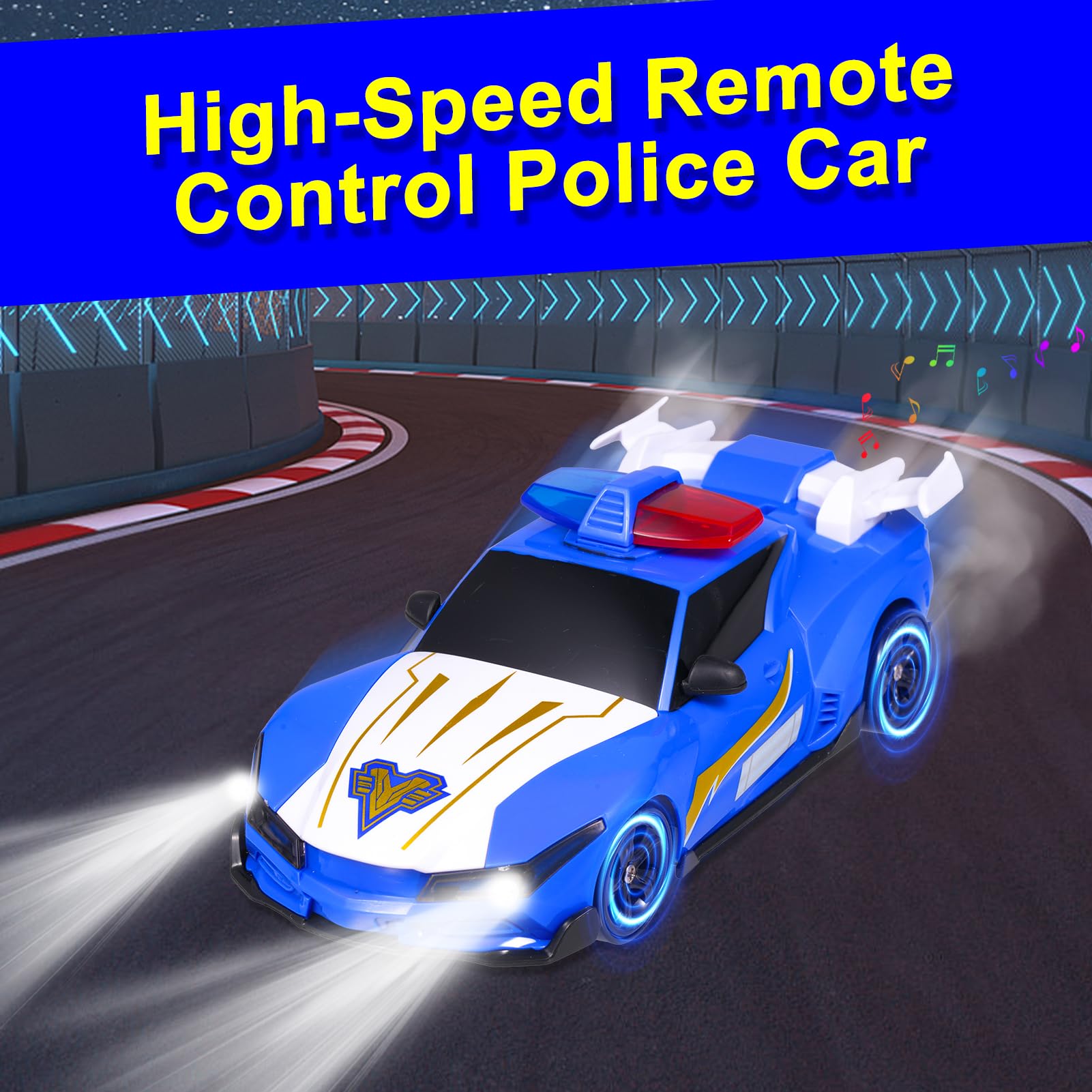 Dodoore 1/24 RC Drift Car Police Cars, 2.4GHz 4WD High Speed Racing Car with Cool Lights and Extra Tires - Image 2