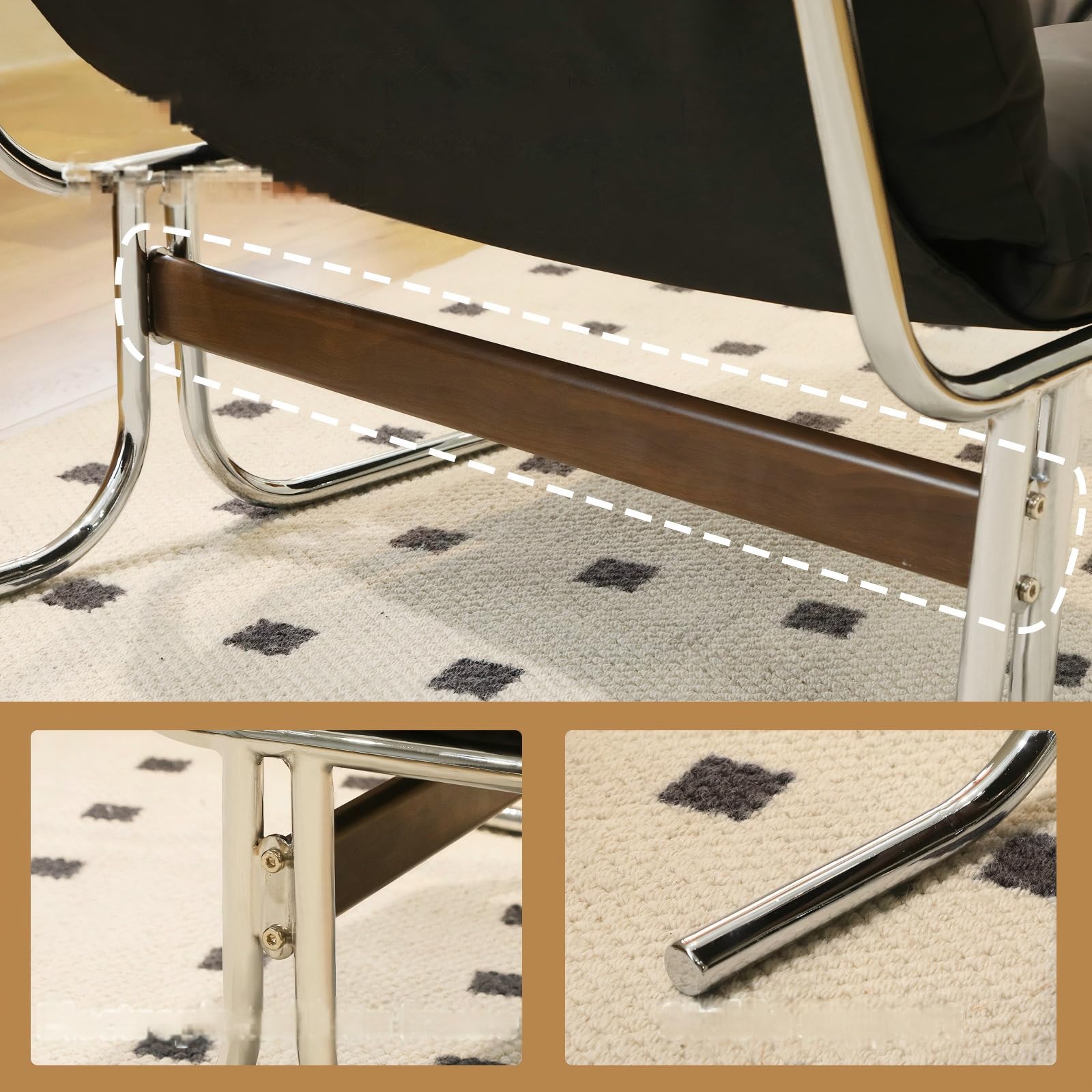 Bladez Poltrona lounge in ecopelle, stile Barcelona, con gambe in metallo, poltrona da lettura imbottita con rivestimento rimovibile, moderna poltrona relax per soggiorno, camera da letto e balcone