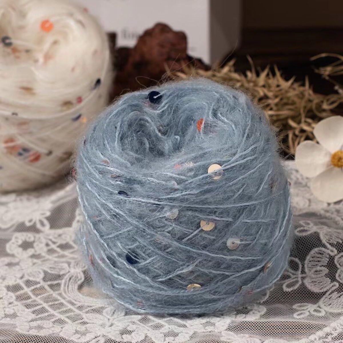 Paquete de 4/8 ovillos de lana de mohair suave con purpurina, hilo de fibra natural para tejer suéteres acogedores, caparazones cálidos, prendas hechas a mano (100 g), ideal para manualidades