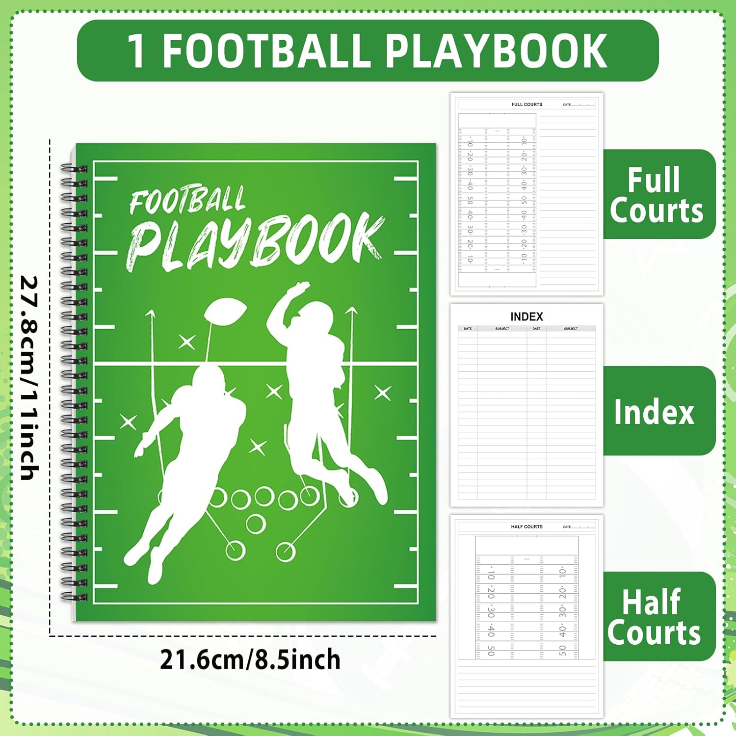gisgfim Football Playbook Notebook 8.5x11 Inches Football Practice Planner Coaches Journal Coaching Drills Accessories Equipment Gift Plan and Review for Players Student Enthusiasts with 60 Sheets
