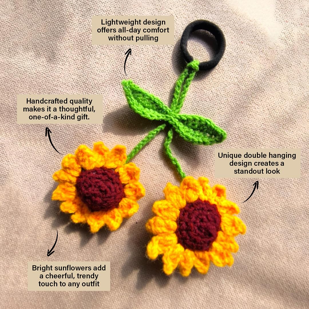 CreARTivity Studio Handmade Crochet Double Sunflower Hanging Hair