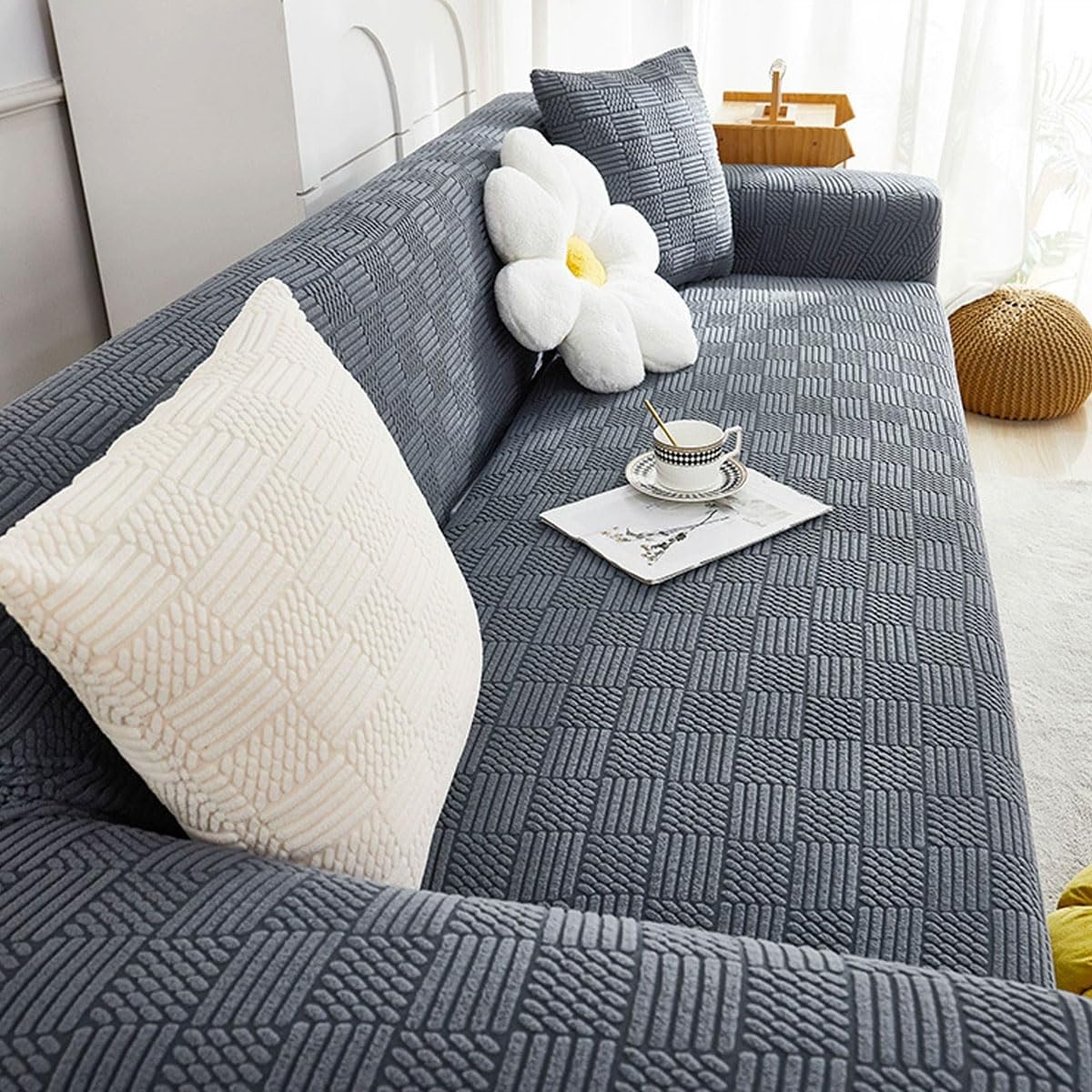 Qqwbhj H Sofa Cover Stretc 1 2 3 4 Seater Non Slip Couc Covers Anti Slip Thickened Sofa Slipcovers All-Inclusive Sofa Slipcover Polyester Spandex Furniture Protector(Size:4 Seater (235-300Cm),Color:h)