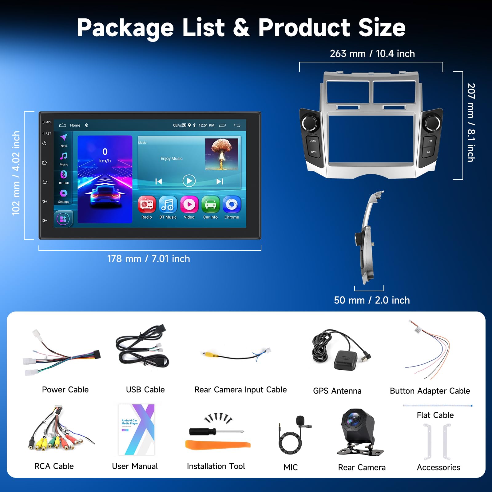Hodozzy 2G+64GB Autoradio pour Toyota Yaris/Vitz/Platz 2005-2011 Carplay Android Auto sans Fil, Écran Tactile 7 Pouces avec GPS WiFi Bluetooth FM/RDS Android Radio 2 Din pour Toyota Yaris + Caméra