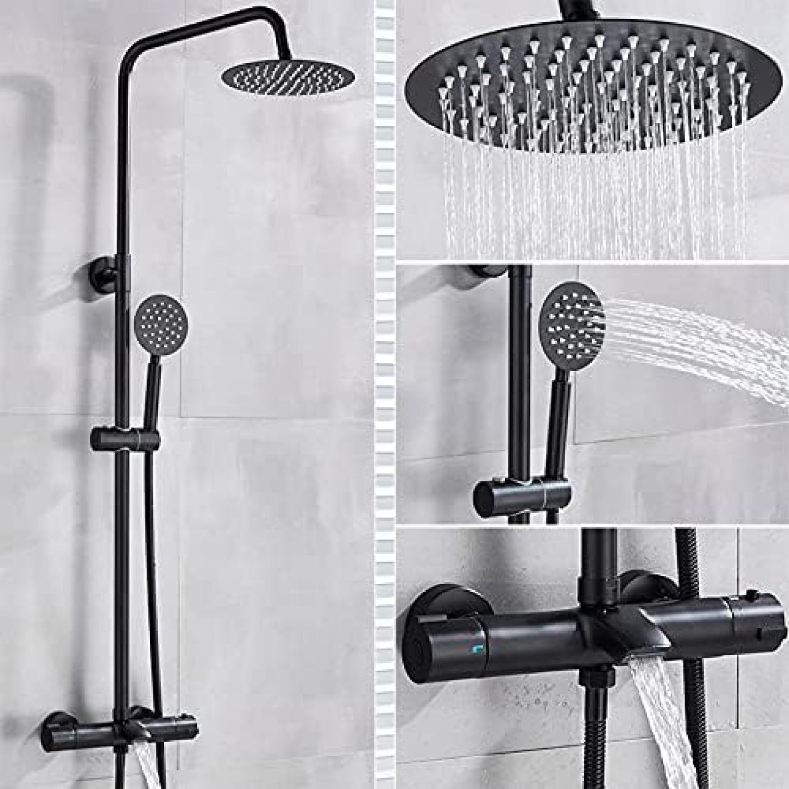 NGDFGR Bathroom Faucet Rain Shower Head Thermostatic Bath Faucet Wall Mounted Bathtub Shower Mixer Tap Shower Faucet Shower Set-Rome,Black A,Black a
