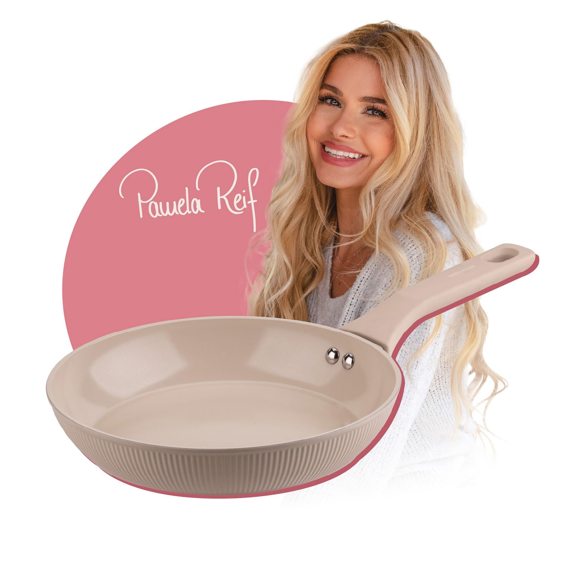 Fackelmann x Pamela Reif Bratpfanne – Ø 24 cm, Aus geschmiedetem, recycelten Aluminium in Pastell Beige, keramische, PFAS-freie Beschichtung, hitzebeständig bis 150°C – Reinigung per Hand