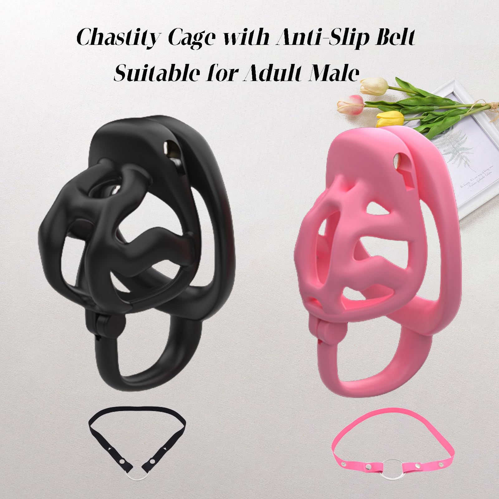 Juguete Sexual Jaula de Castidad para Hombres, Jaula de Castidad para Hombres con Cinturón Antideslizante y Anillos para el Pene, Cierre Invisible, Jaula para el Pene= (Black,Short)
