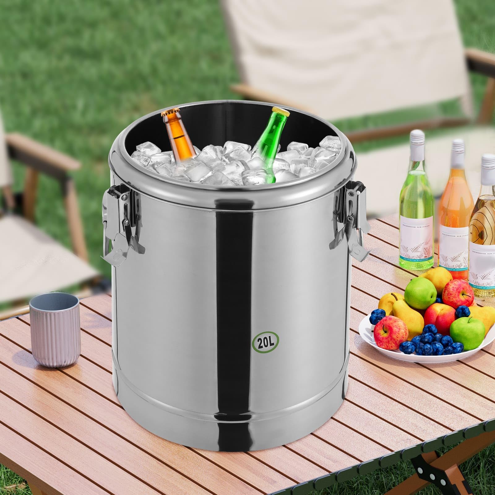 Costernatore alimentare isotermica in acciaio inox 304, 20 l, forte isolamento 12 H, contenitore di mantenimento freddo o caldo degli alimenti, per ristoranti, cantine, hotel, cucine familiari