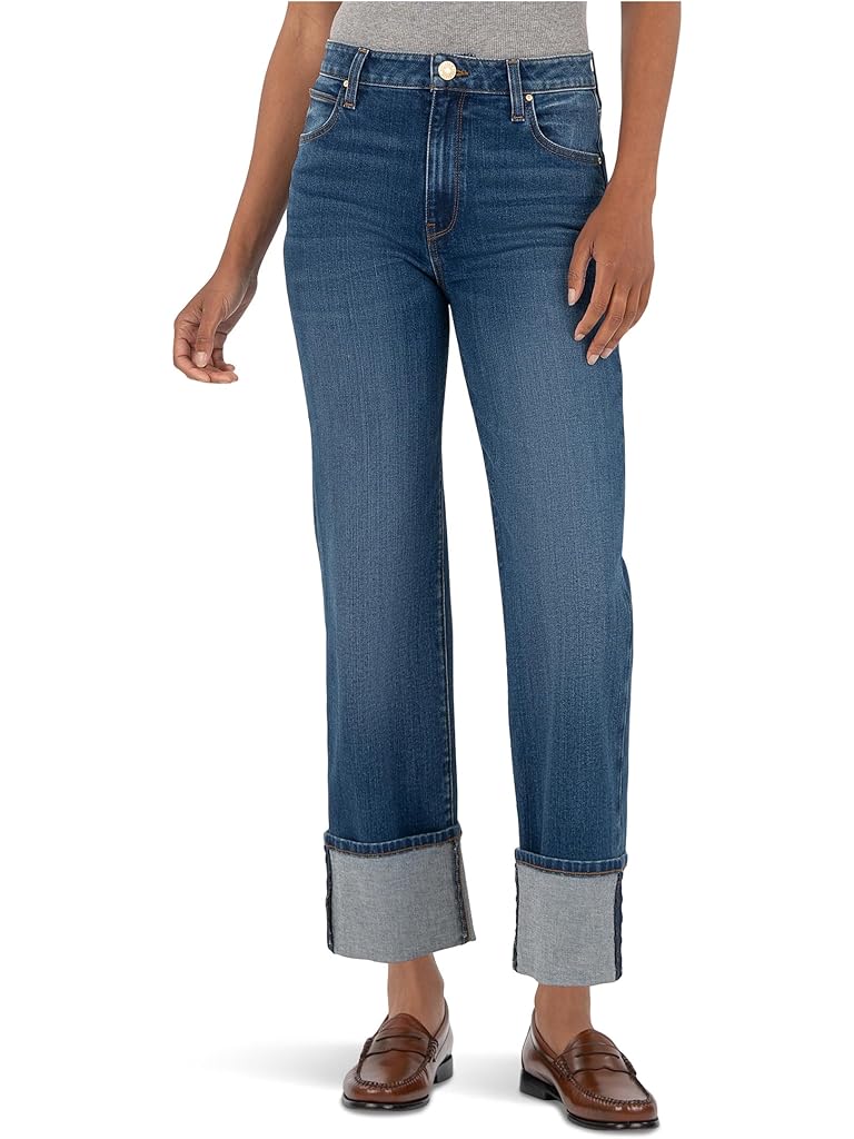 Red KUT from the Kloth Sienna High-rise Straight Leg-roll Up 5"