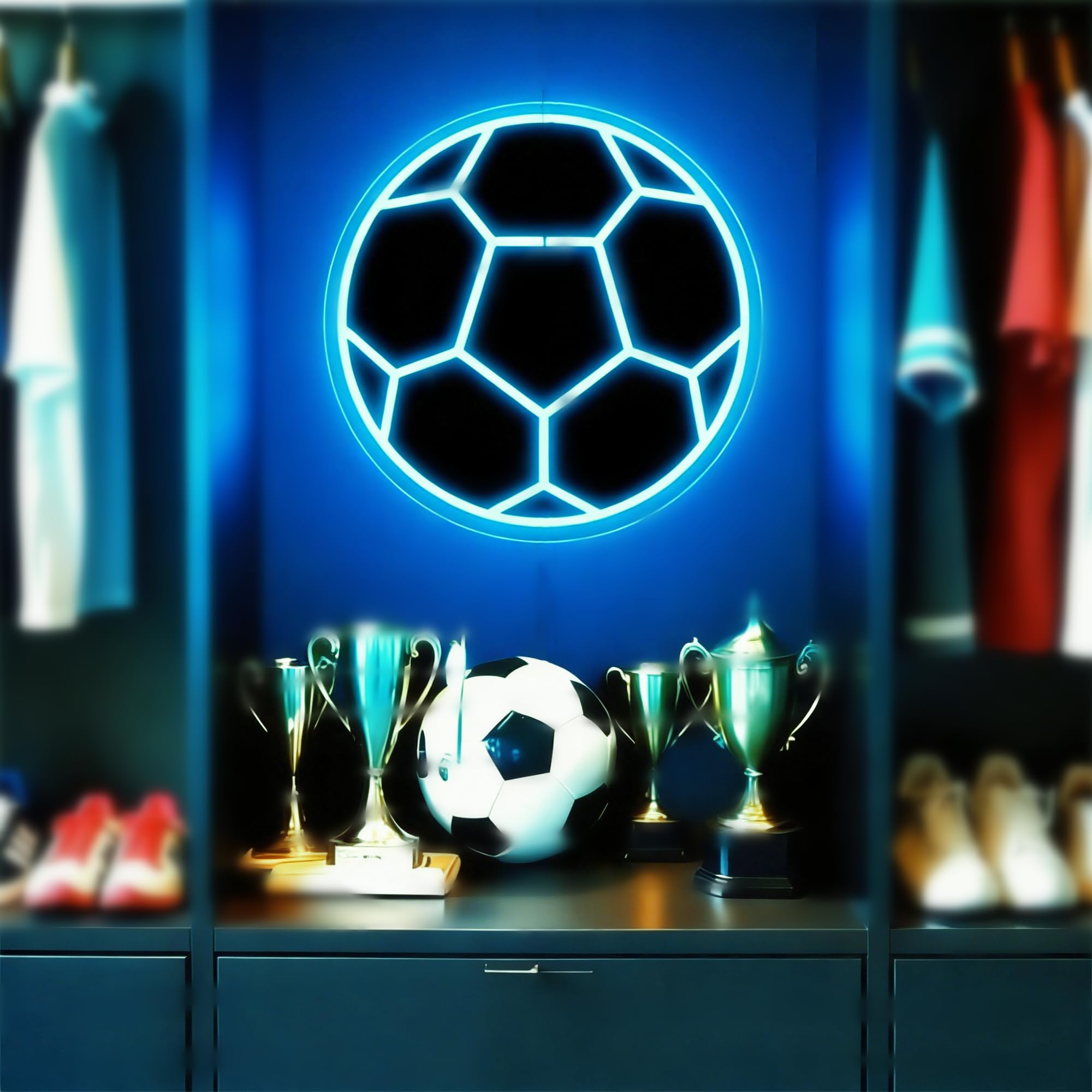 HFHungkeong Soccer Led Neon Sign Dimmable World Cup Football Game Neon Light with 1Pc Hanging Chain and Dimmer,Soccer Themed Gifts Light Sign for Man Cave,Fan,Adult,Bedroom,Club Decoration,12Inch