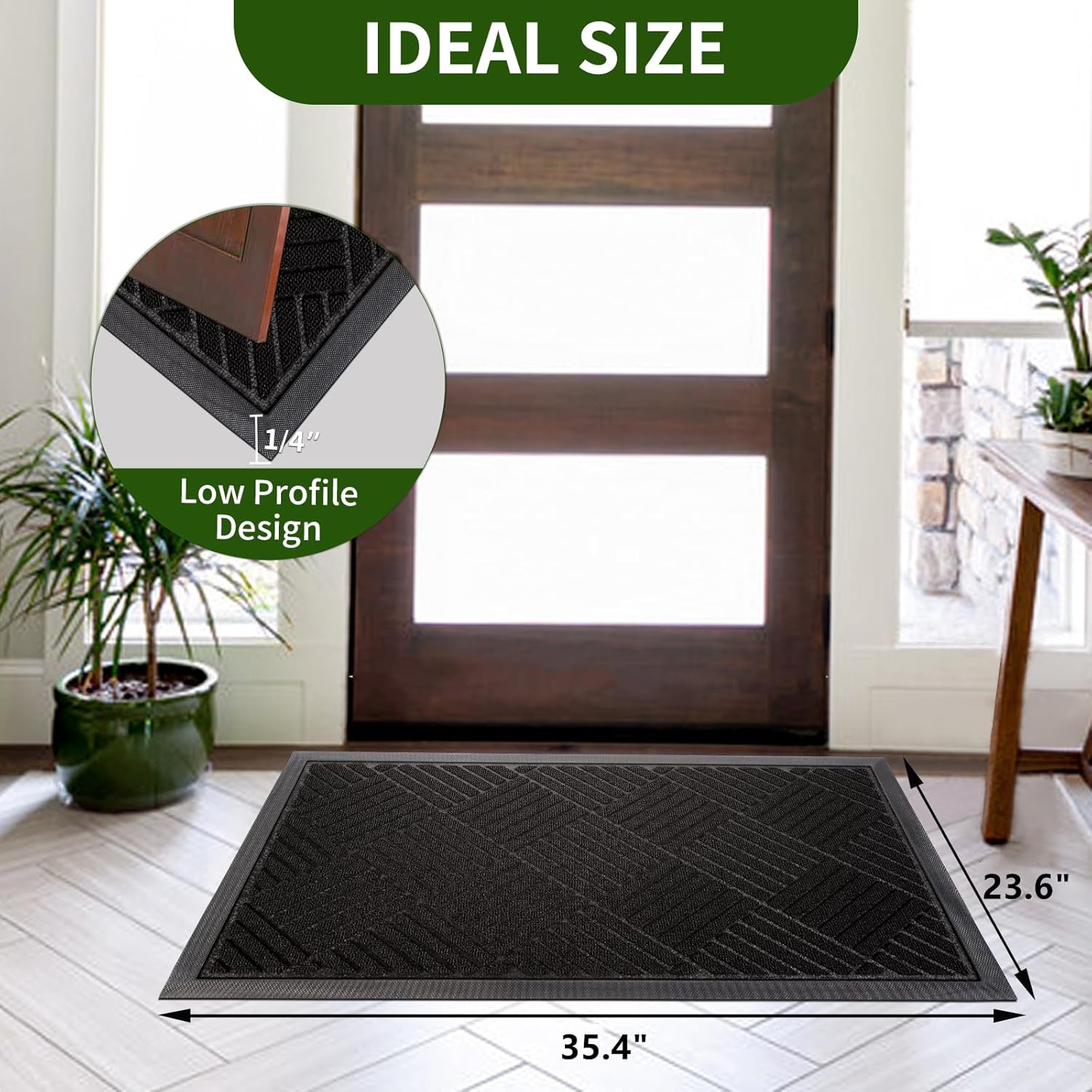 Door Mat, Door mat Outdoor Entrance,Non Slip Front Door mat,Durable Natural Rubber Outdoor mat,Easy to Clean,for Entry Rug,Patio,High Traffic Areas (35.4" x 23.6" Black)