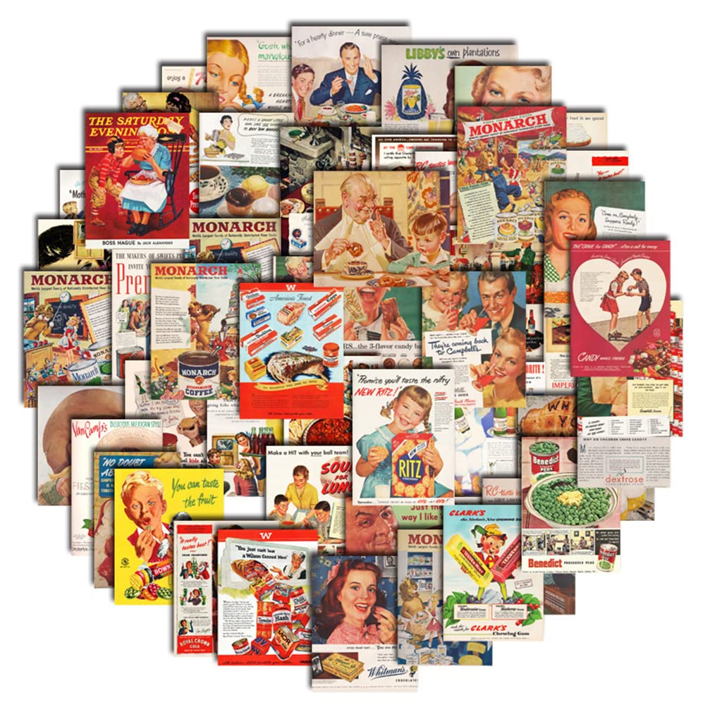 50 Retro Poster Magazine Food Stickers Decorative Card Mobile Phone Water Cup Hand Account Material Waterproof Stickers