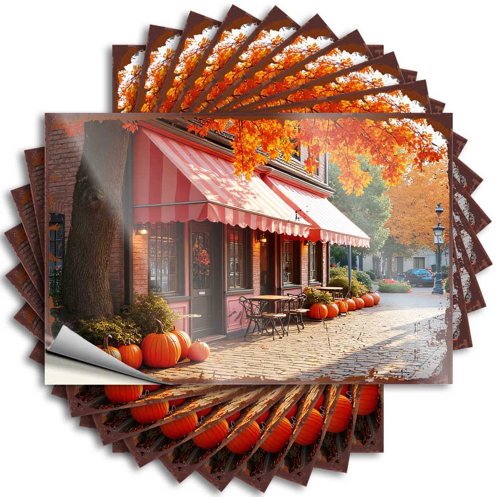 Autumnal Scene with Pumpkins Outside A Cozy Cafe Sweet Quote | Bar Cart Decor Waterproof Vinyl Laptop Interesting Removable Decal Peel Stick(12X18CM)