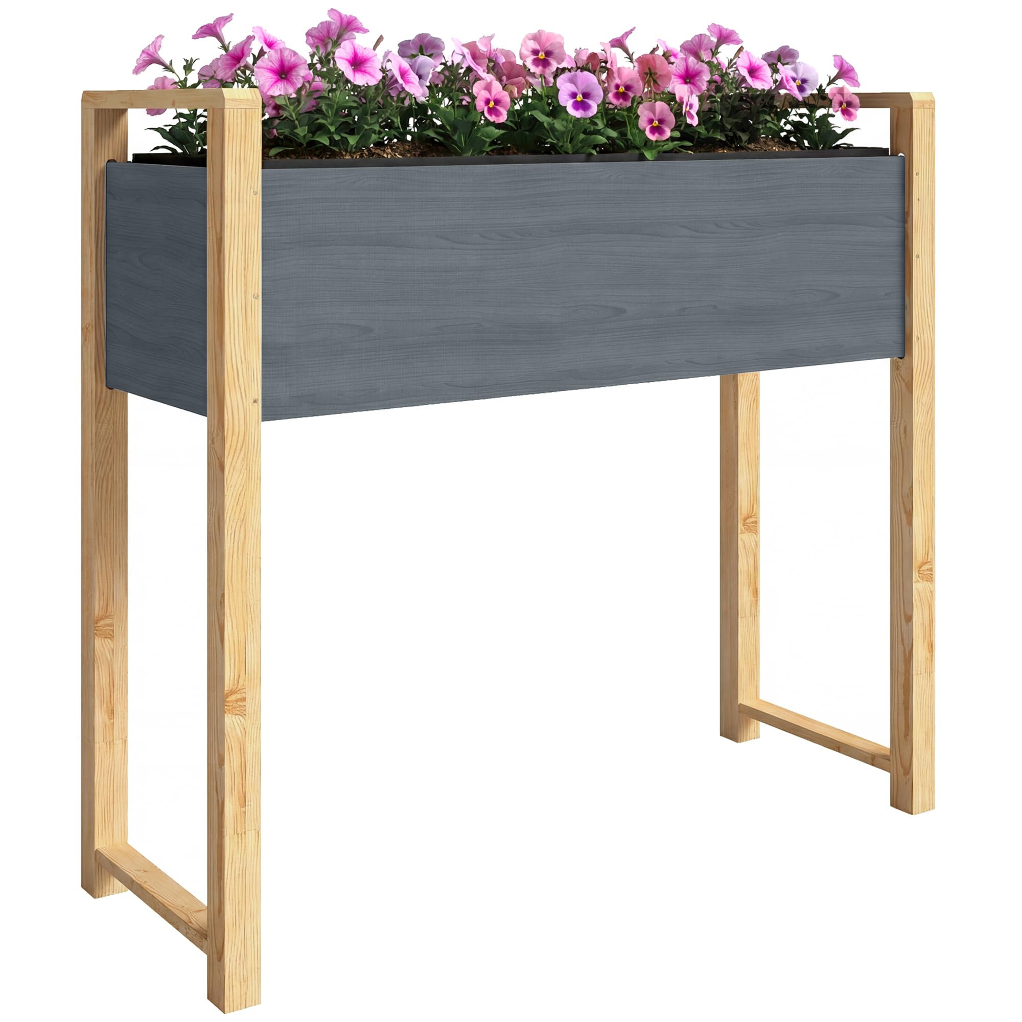 Outsunny Carré Potager avec Pieds en Bois Surélevé 98 x 37 x 90 cm Gris | Jardinière Extérieure, Grande Taille, 4 Trous de Drainage, Tissu Non Tissé, pour Légumes, Fleurs
