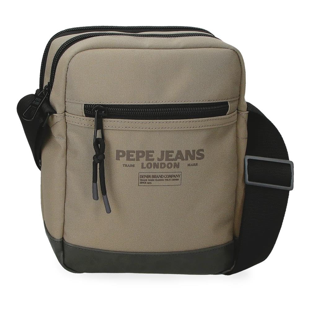 Pepe Jeans Waltford Beige Two Compartments Shoulder Bag 17x22x7.5 cm Polyester with Synthetic Leather Details by Joumma Bags