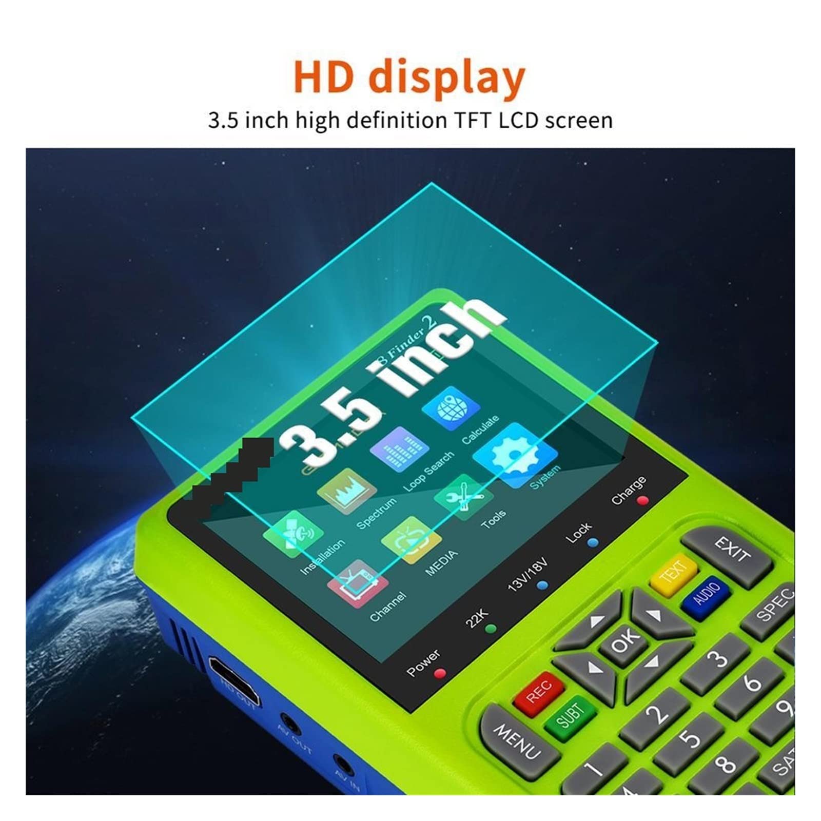Détecteur de Satellites, 1080p HD V8 Finder 2 mètres DVB-S/S2 Affichage numérique Satellite Type-c Signal Rechargeable récepteur de télévision par(with Storage Bag)