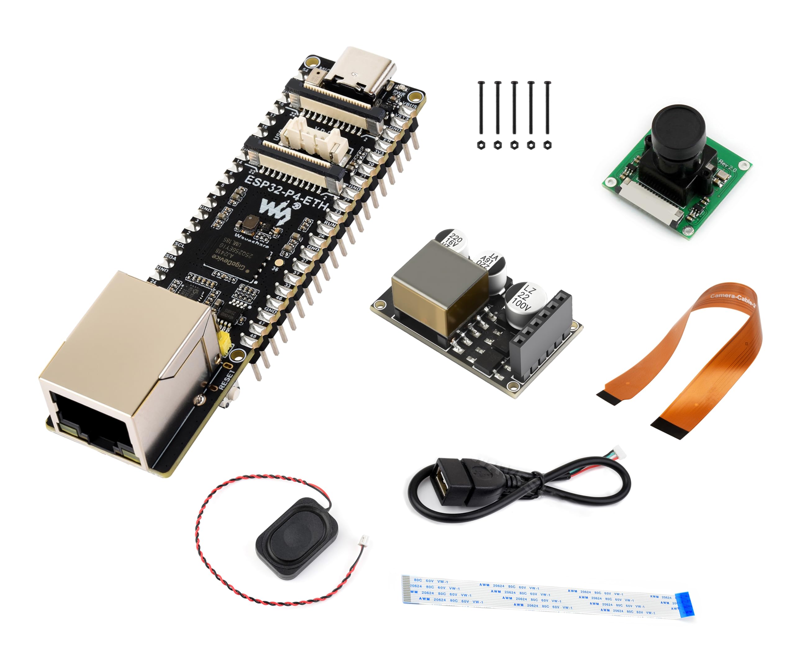 Scheda di sviluppo AI ESP32-P4-ETH con intestazione pre-saldata, basata su ESP32-P4, porta Ethernet RJ45, ricche interfacce uomo-macchina, supporta l'interazione vocale AI, con modulo PoE, fotocamera