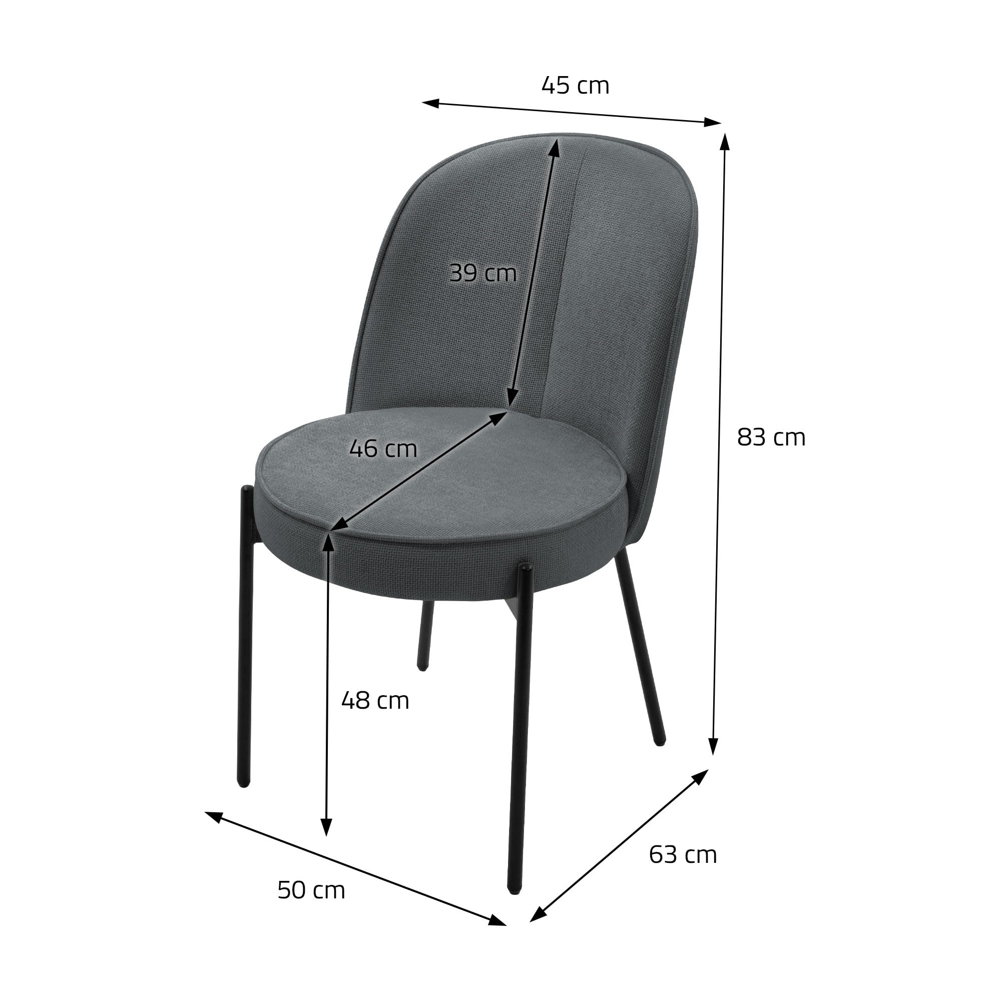 ML-Design Set 2 Sedie da Sala Pranzo Antracite in Poliestere Gambe in Metallo, Struttura in Acciaio, con Schienale Semi-Rotondo, Poltrone Ergonomiche, Poltroncine Imbottite per Soggiorno e Cucina