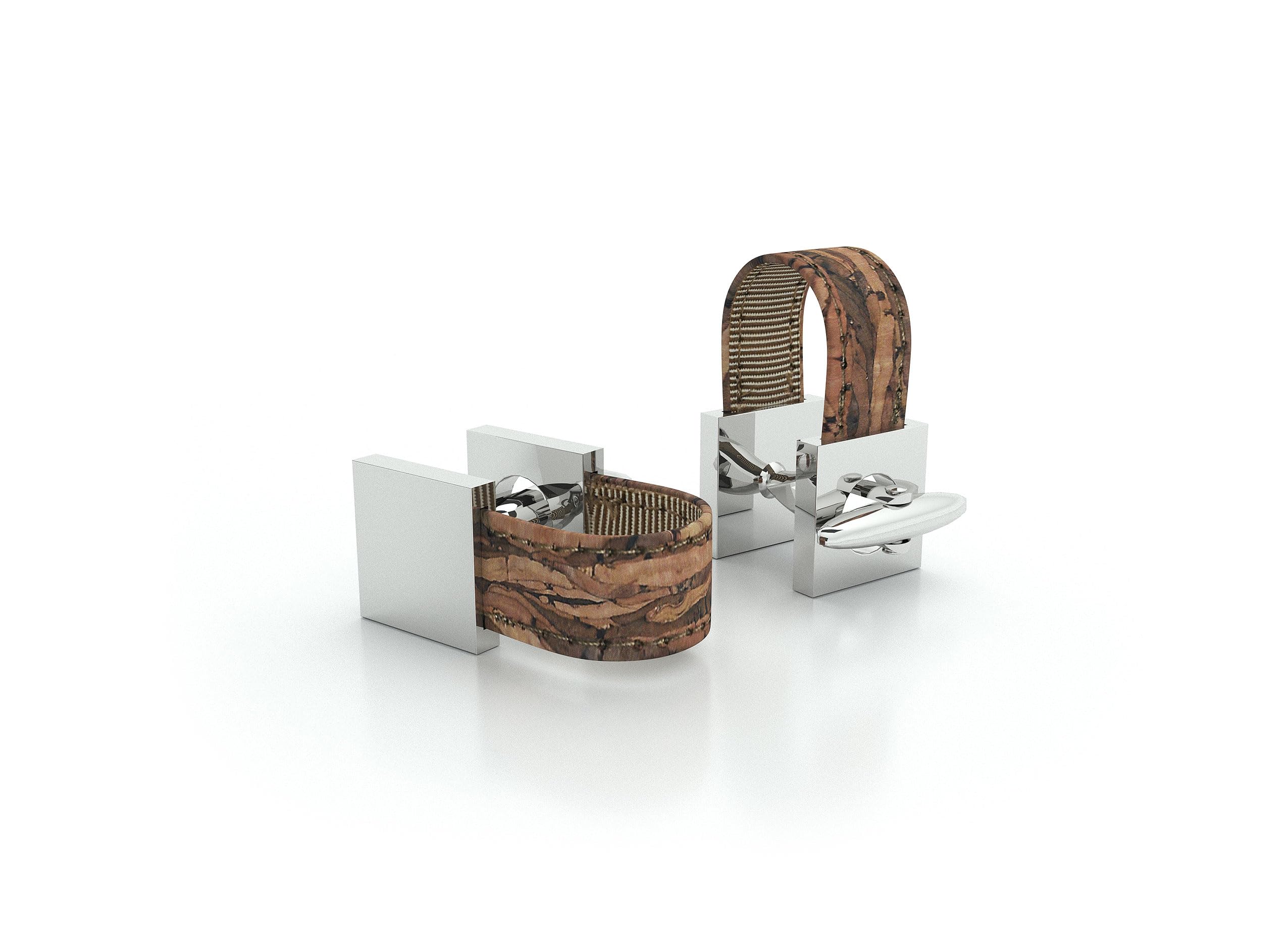 Manschettenknöpfe aus Messing und Kork | Iconic | handpoliert | silber glänzend (Holz Braun)
