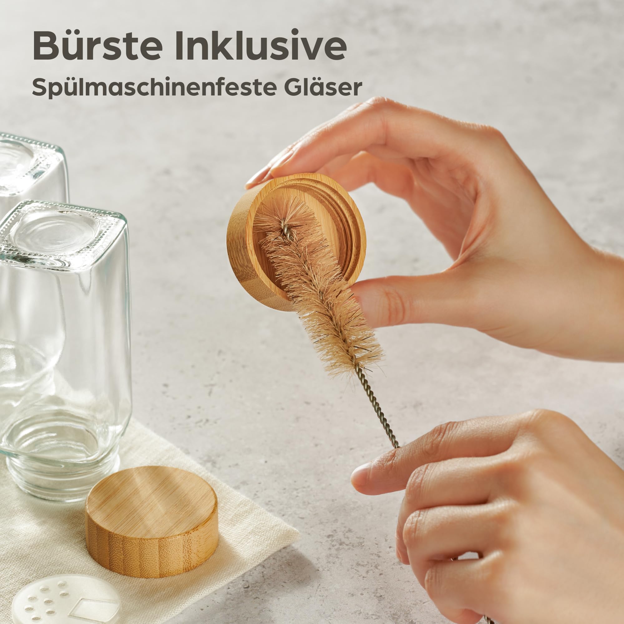 Praknu Gewürzgläser Eckig Set mit Bambusdeckel 12 x 120ml - Mit Etiketten & Streueinsatz - Luftdicht - Einfache Reinigung - Platzsparende Gewürzbehälter Glas - Gewürz Organizer leer für Schublade