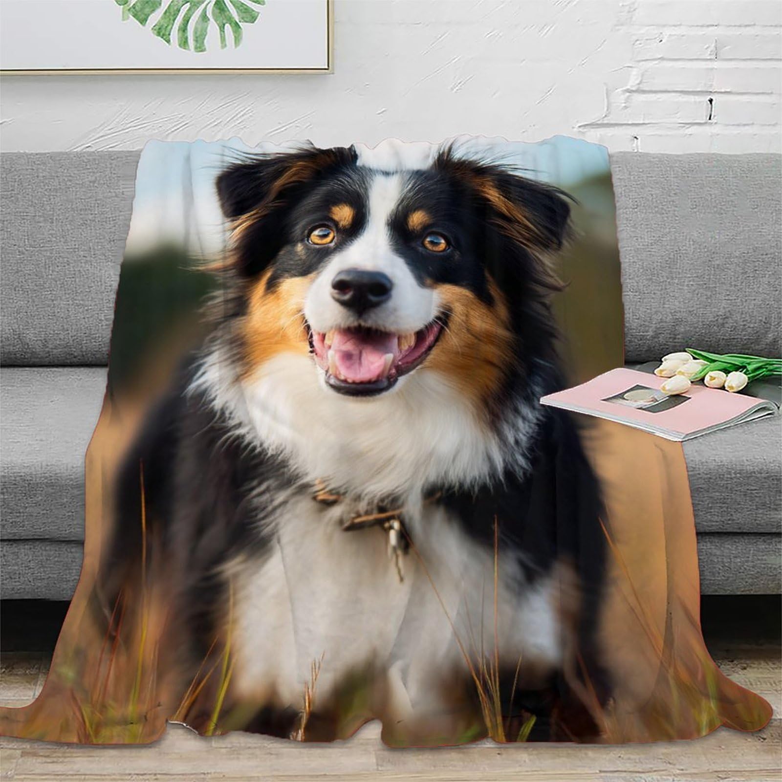 ZIRUID 3D Printed Border Collie Flannel Plush Blankets Gifts for Kids Teens Adults Sheepdog Cosy Fleece Bed Throws for Sofa Bed Couch Chairs 40x50inch(100x130cm)