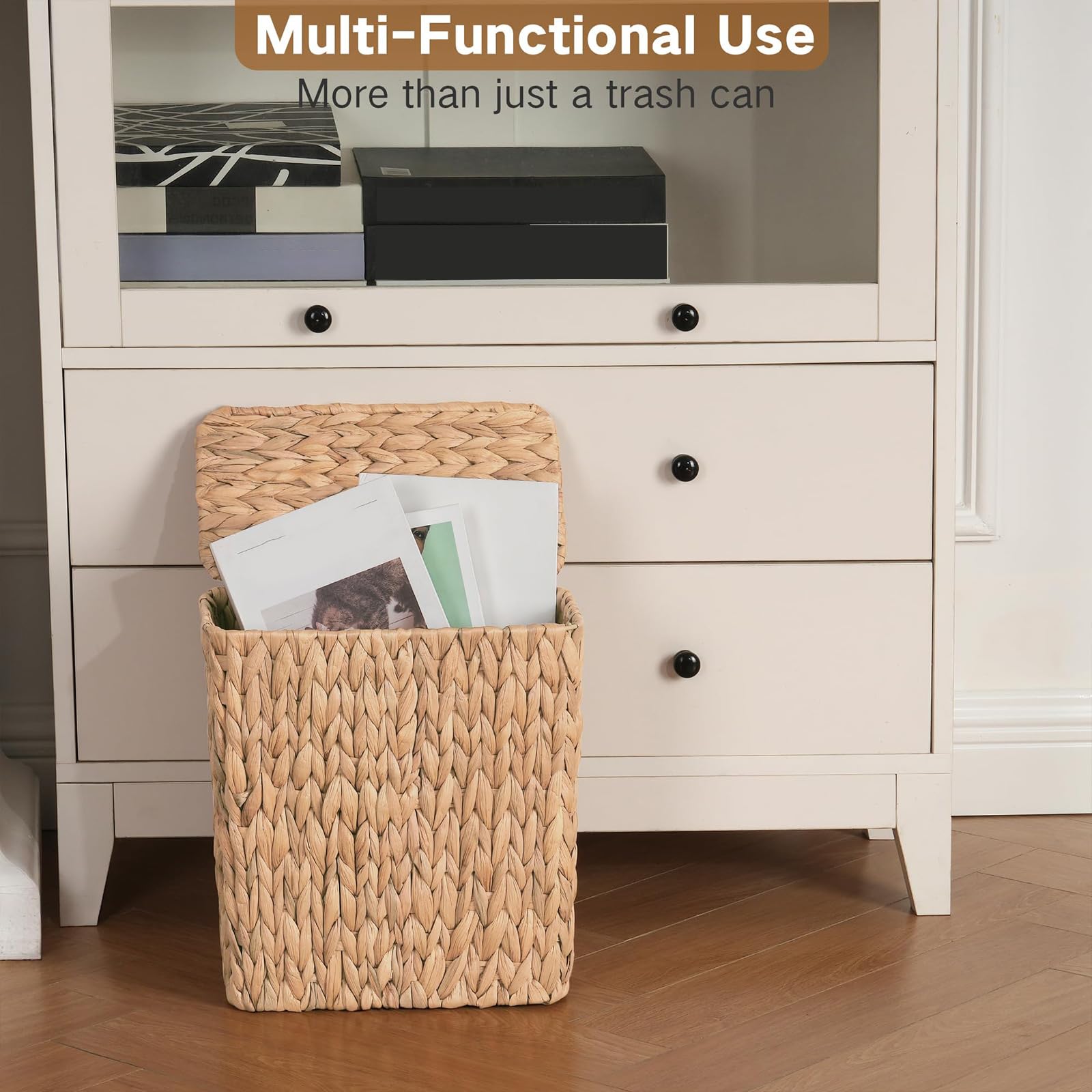 Stilvoller Rattan Mülleimer, innerer Eimerdeckel zur Geruchskontrolle, natürliches, Zuhause, Nassräume, Rattan Mülleimer