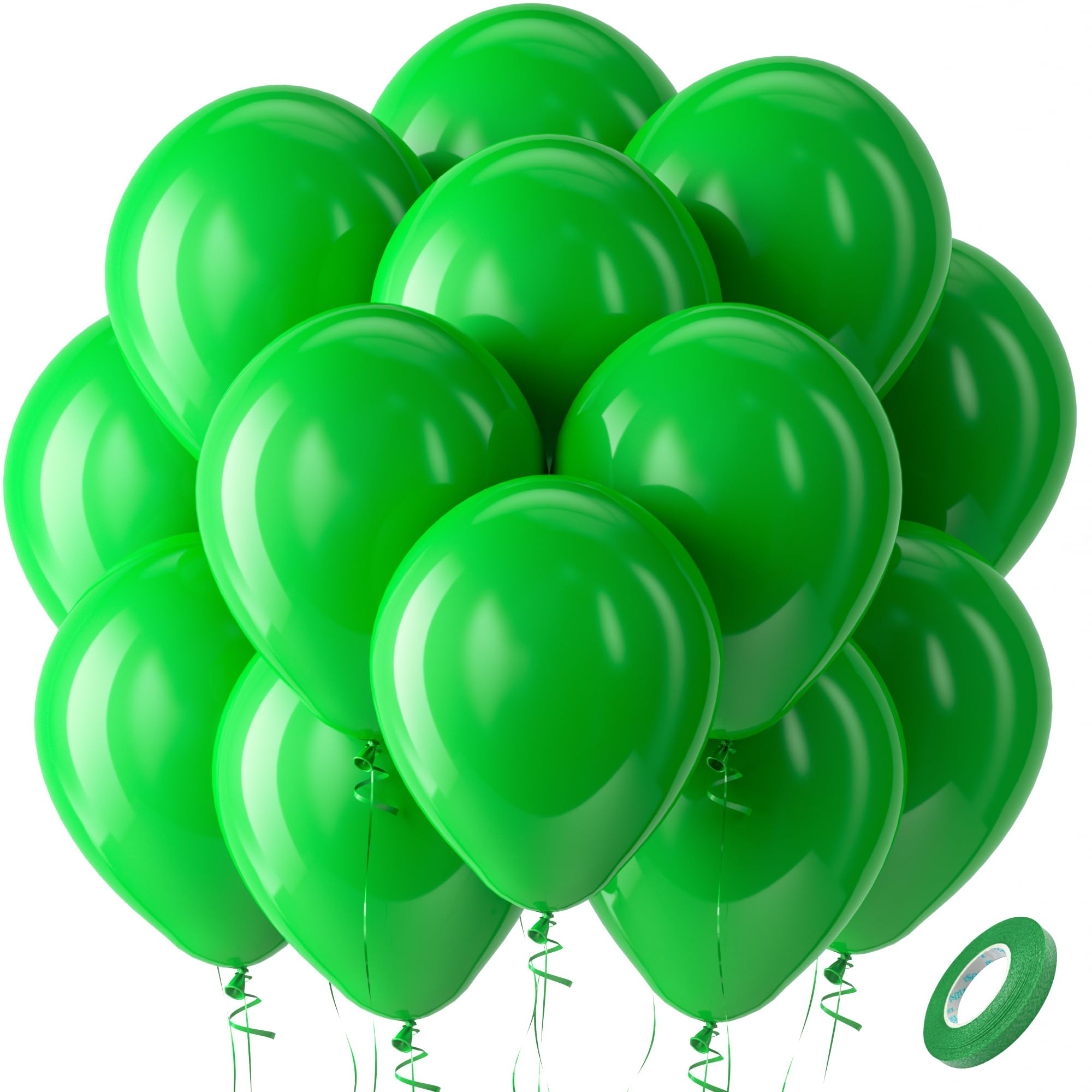 Bezente Green Balloons Latex Party Balloons - 100 Pack 12 inch Round Helium Light Green Balloons for Green Jungle Themed Birthday Bridal Shower Christmas Party Decorations