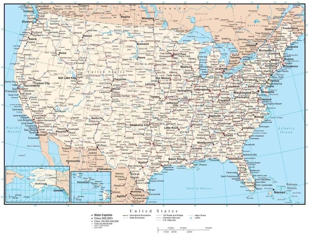 Wallmonkeys WM130071 United States of America Map Peel and Stick Wall Decals (18 in W x 14 in H), Small