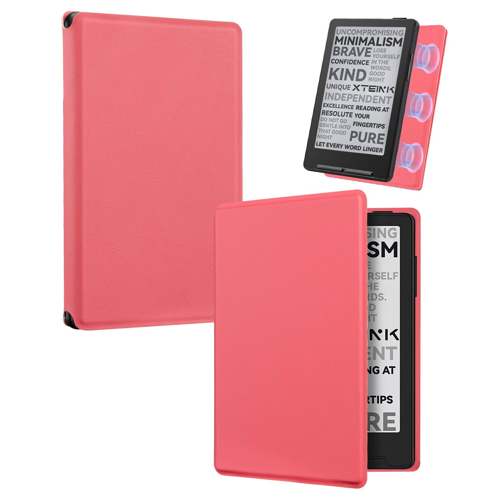 CoBak Magnetic Case for XTEINK X3 eBook Reader, 3.7" Ultra-Lightweight PU Leather Cover(Rose Red)
