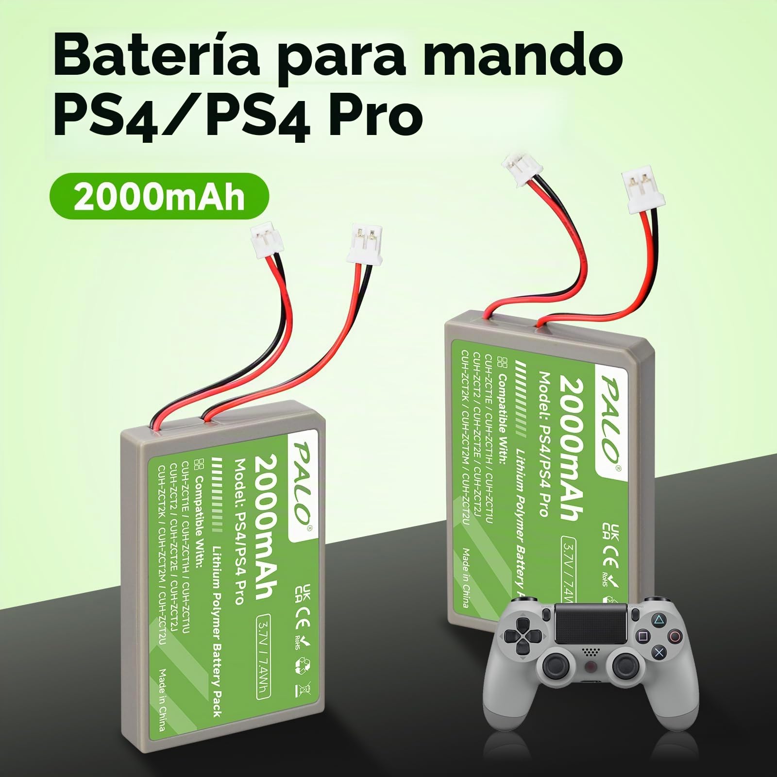 2000mAh Batería de Repuesto para Sony PS4 / PS4 Pro / PS4 Slim PS4 Dualshock 4 Controlador CUH-ZCT1E CUH-ZCT1H CUH-ZCT1U CUH-ZCT2 CUH-ZCT2U (1Pcs)