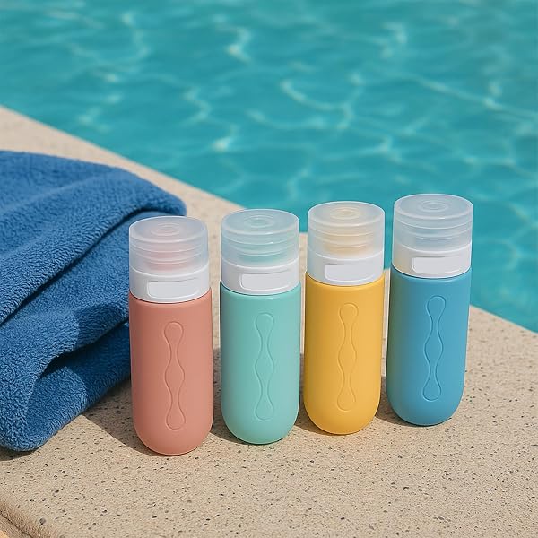 BEPER C302AAC010 Set of 90 ml Silicone Travel Bottles (4 Pieces) Shampoo and Cream Containers with Transparent Case, Leakproof, Ideal for Airplanes and Gym - 1