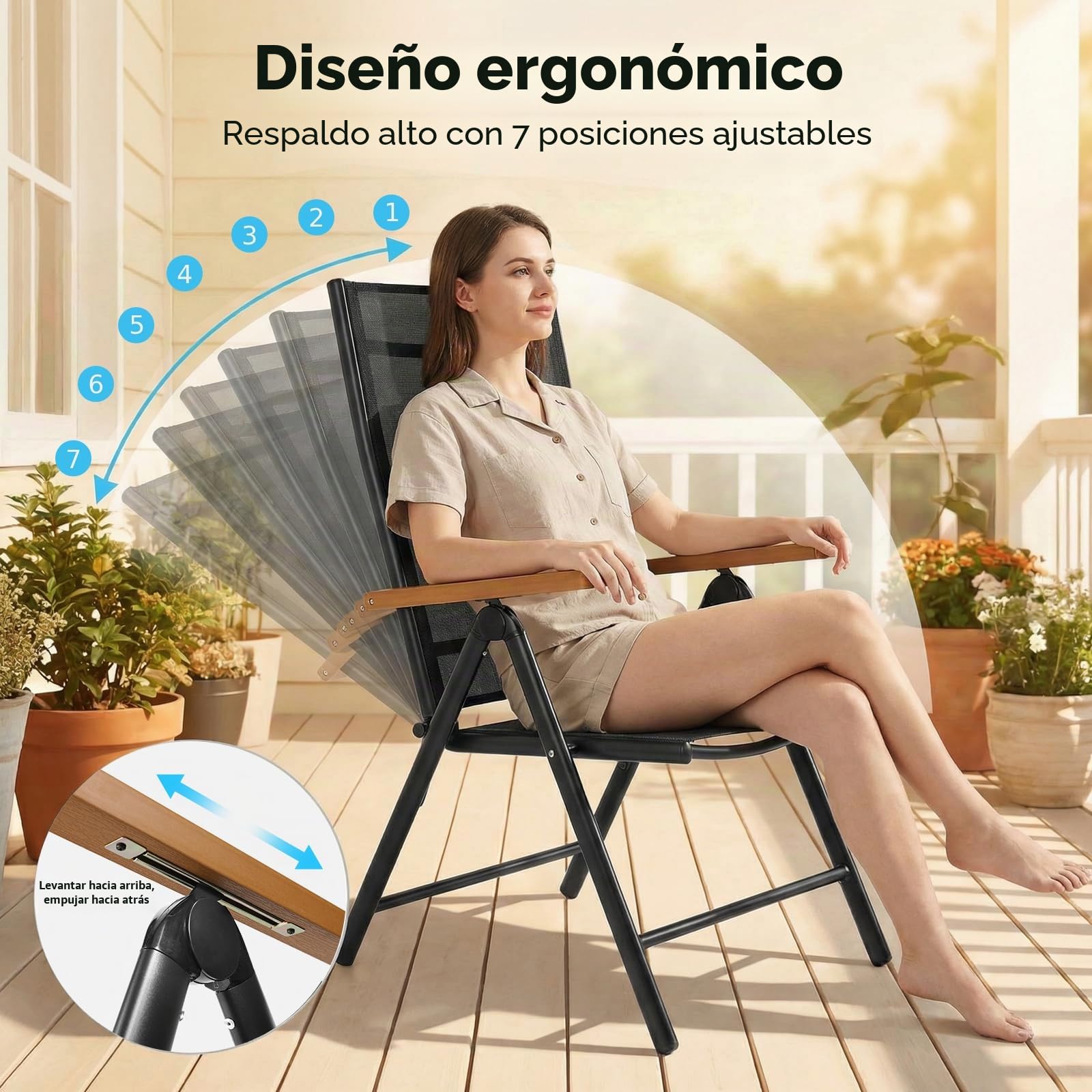 LIFERUN Juego de muebles de jardín de aluminio y WPC, 3 piezas para balcón, 2 sillas plegables y resistentes, 1 mesa de jardín con respaldo alto