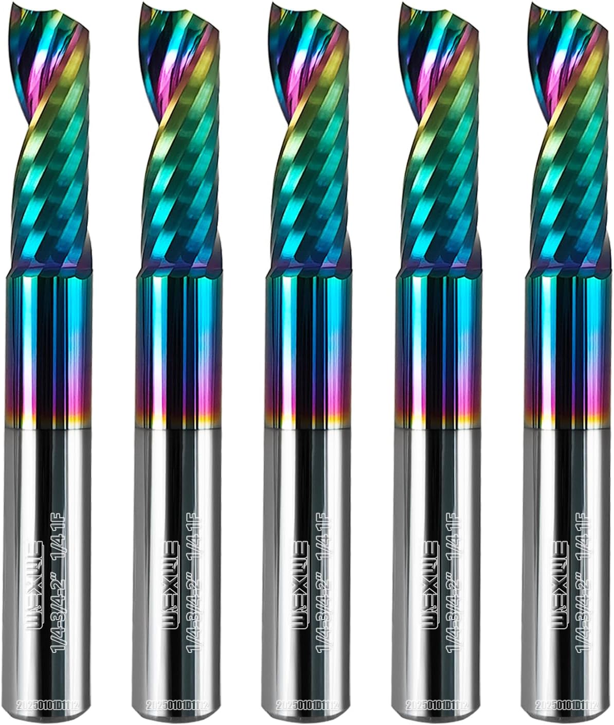 Tools Solid Carbide CNC Spiral Single Flute End Mill - for Acrylic Plate Aluminum, Wood, Plastic, Brass, Copper Cutting - 1/4 Diameter 1/4" Shank 2" Length,1 Flute (1/4-2.0" 5PCS)