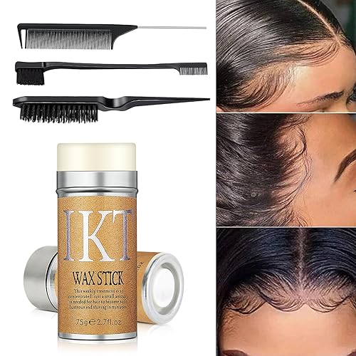Miniatura 5 de Barra de cera para el cabello, juego de peinado de espalda lisa para soplos y pelucas, 4 peines cepillo de borde, cola de rata para separación,