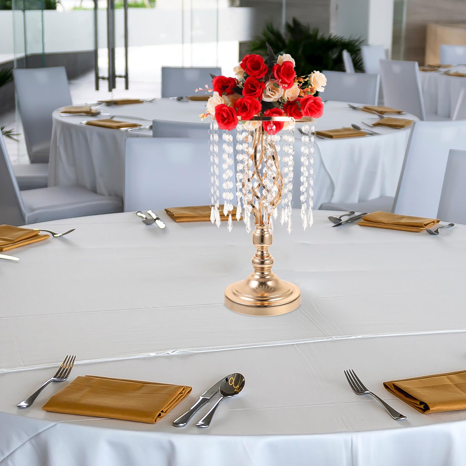 Happyyami Metallvase für Tischdekoration Hochzeit Zierlicher Kerzenhalter aus Eisen Trockenblumenständer 40cm Goldfarben für Party und Wohnraum