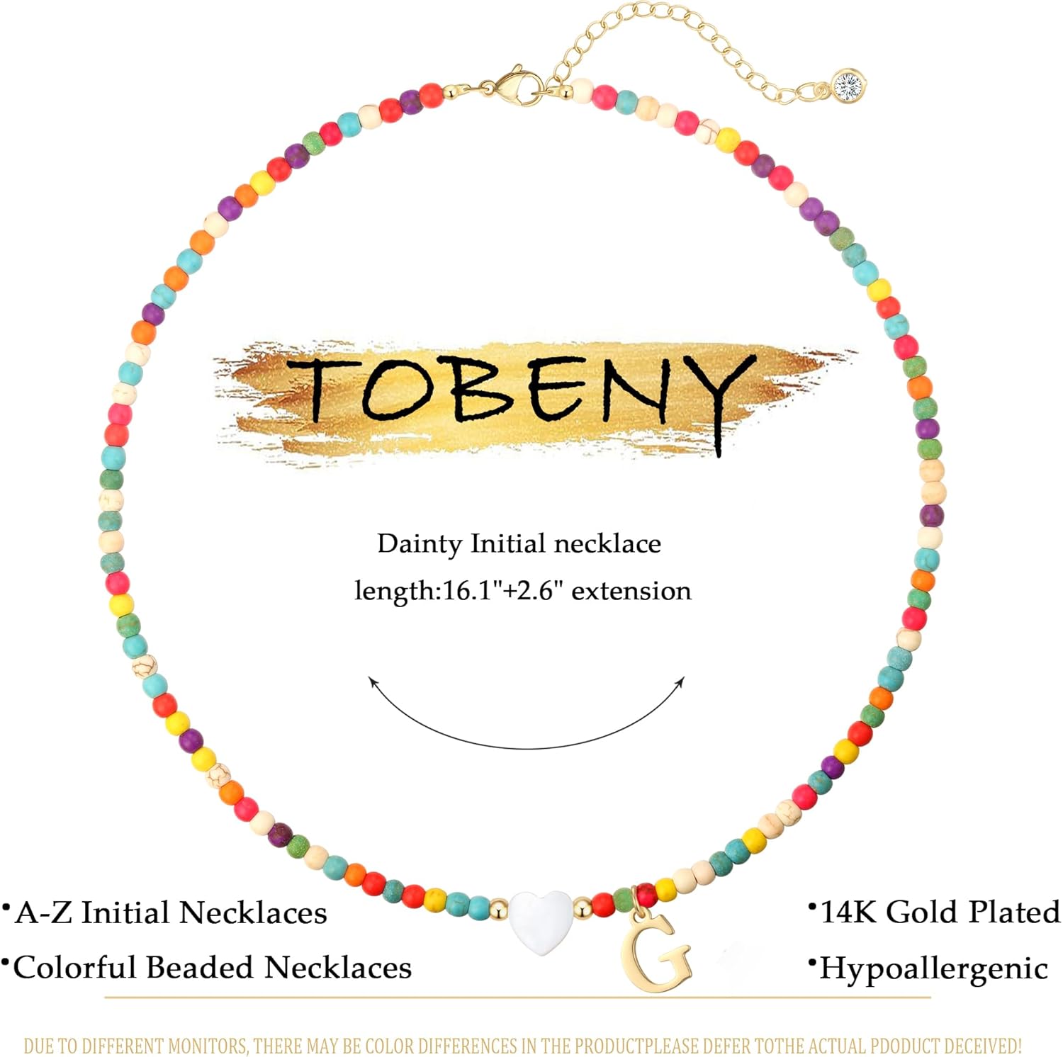 TOBENY Dainty Initial Necklaces for Women Colorful Beaded Necklaces Handmade Personalized A-Z Gifts Trendy Stuff 14K Gold Plated Bohemian Letter Choker Necklace with Heart Shaped Shells Jewelry Gift - Image 6